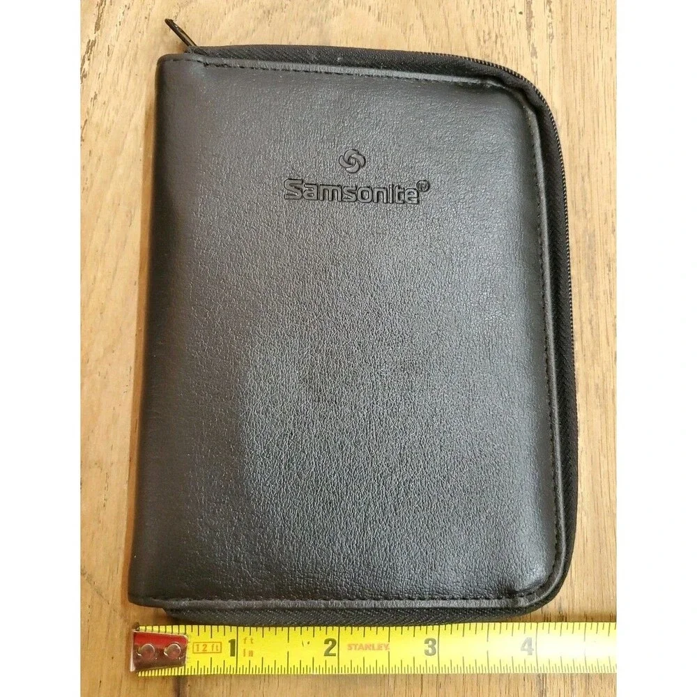 Vintage Samsonite Black Leather Travel Wallet Card Passport ID Holder Case Zip